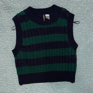 H&M Black and Green Striped Sweater Vest